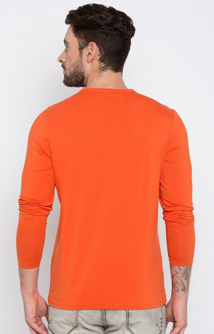 Spykar Orange Solid Slim Fit Men T-Shirts