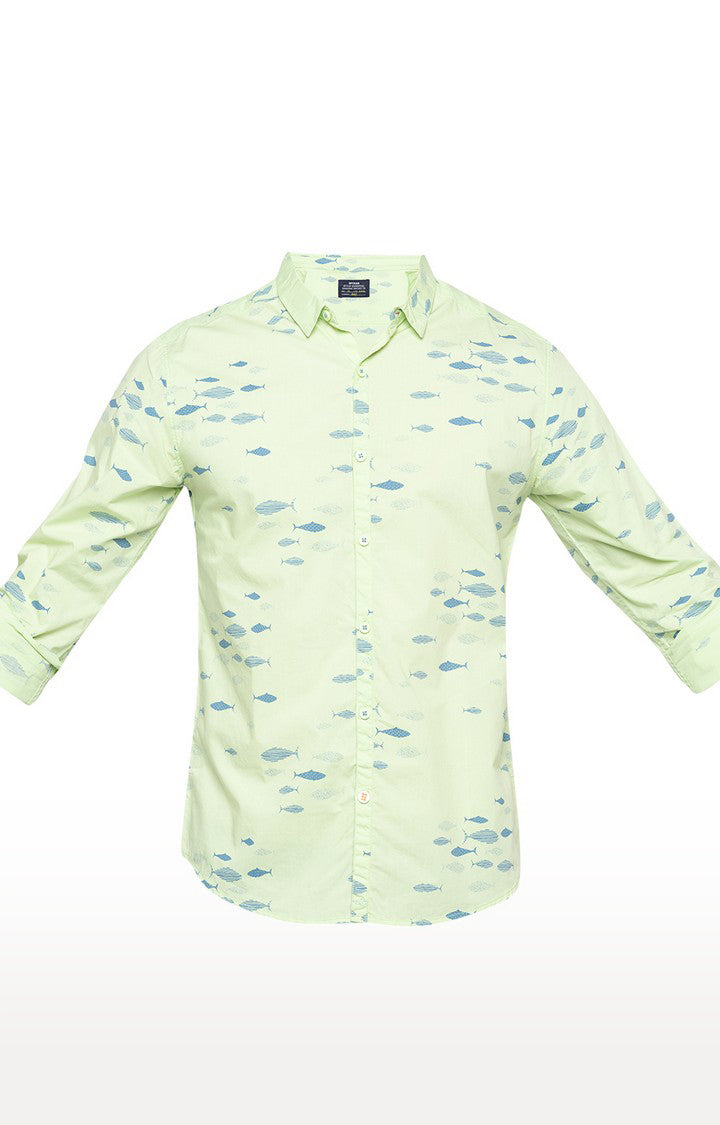 Spykar Men'S Green Cotton Printed Casual Shirts