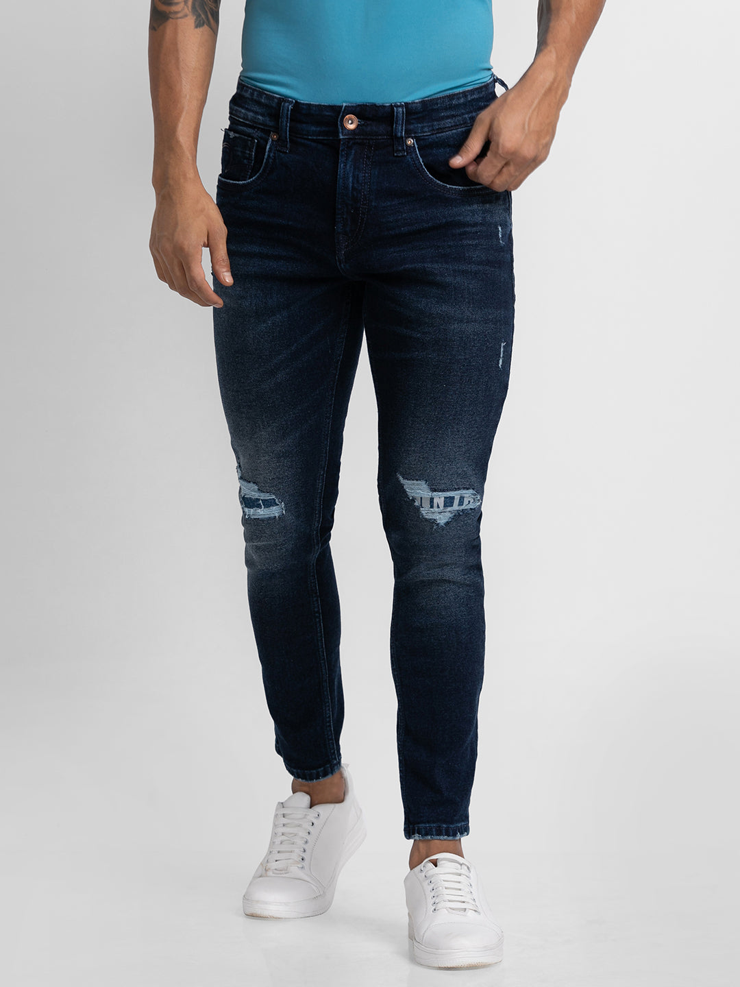 Men Raw Blue Cotton Slim Fit Tapered Length Jeans (Kano)