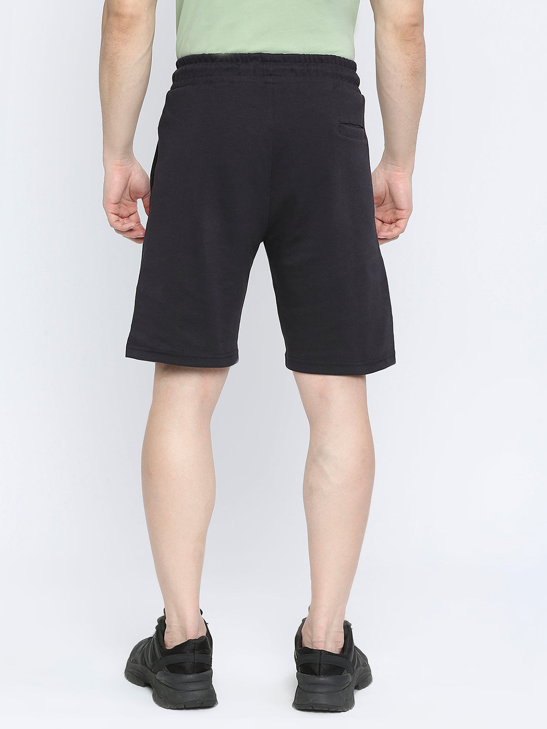 Men Cotton Blend Knitted Navy Shorts - Underjeans by Spykar