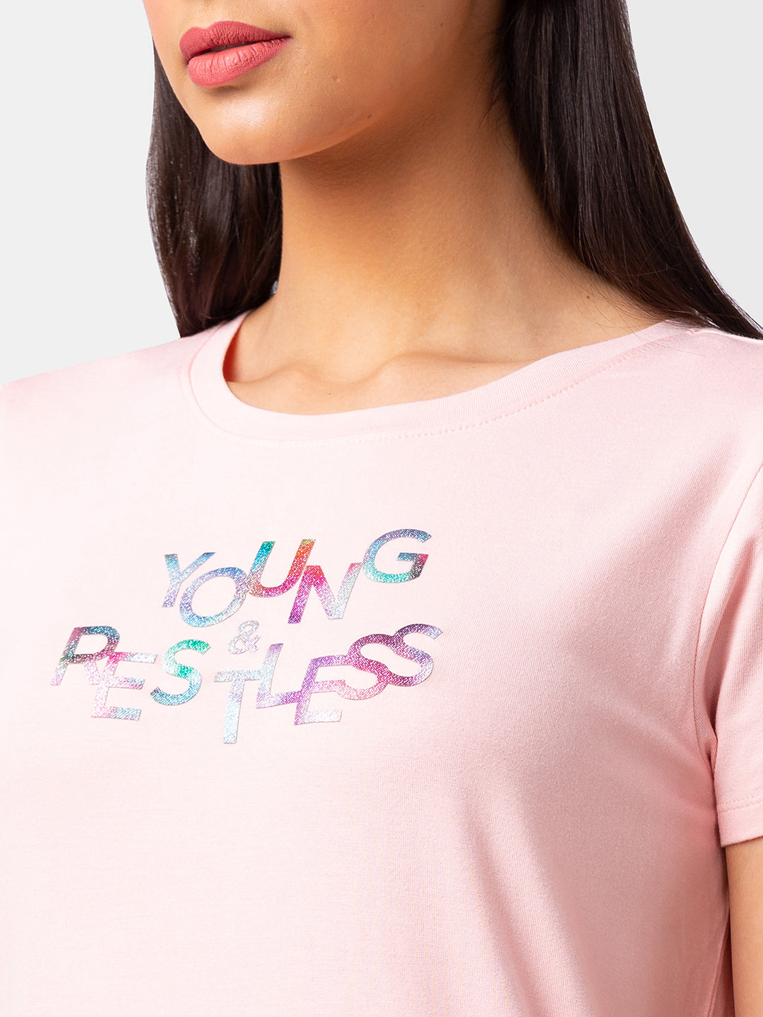 Spykar Women Pink Blended Regular Fit Half Sleeve Printed T-Shirts
