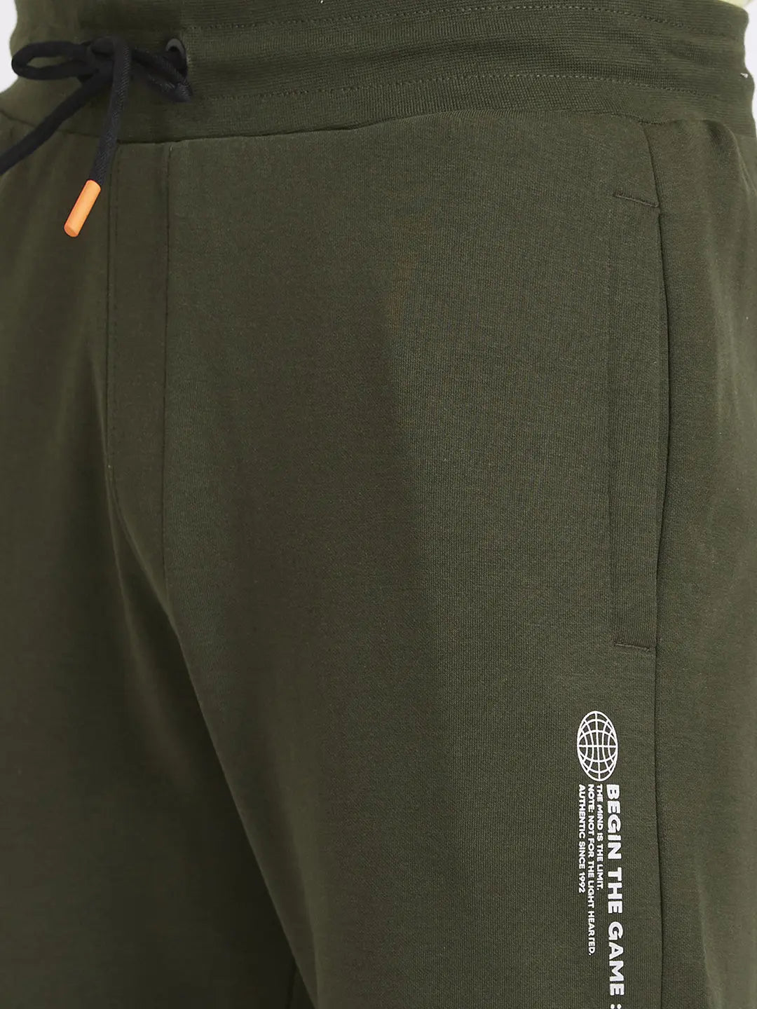 Spykar Men Olive Green Blended Regular Fit Plain Joggers Trackpant