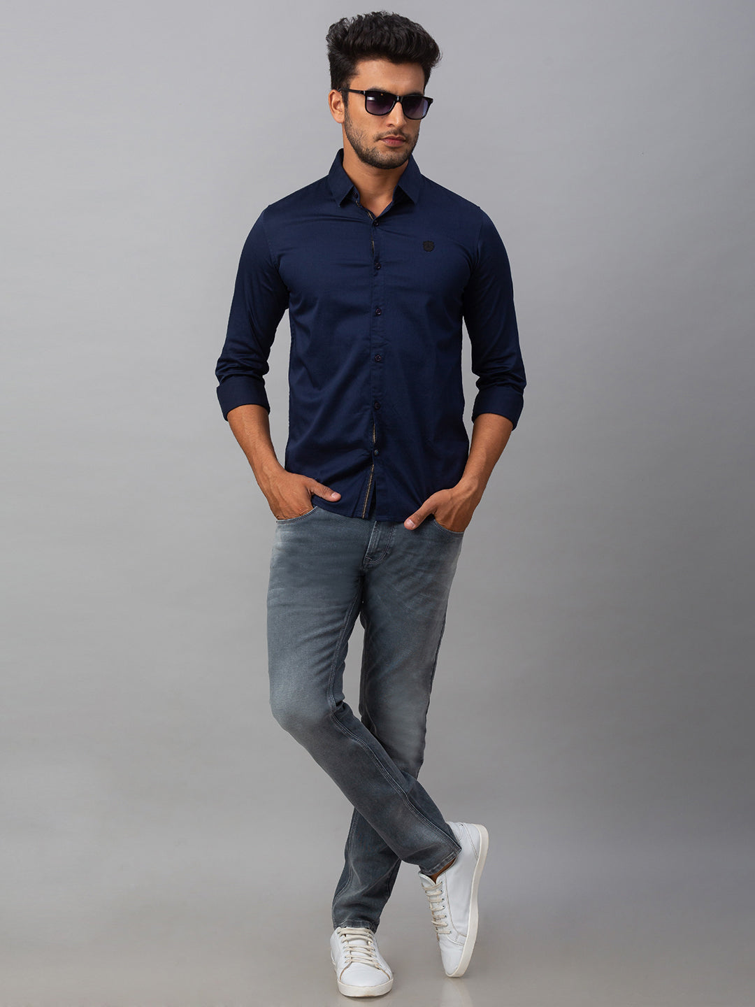 Spykar Men Blue Cotton Slim Fit Shirt