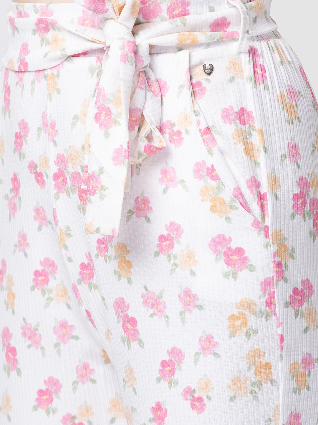 Spykar Women Off-White Cotton Regular Fit Floral Print Trackpant