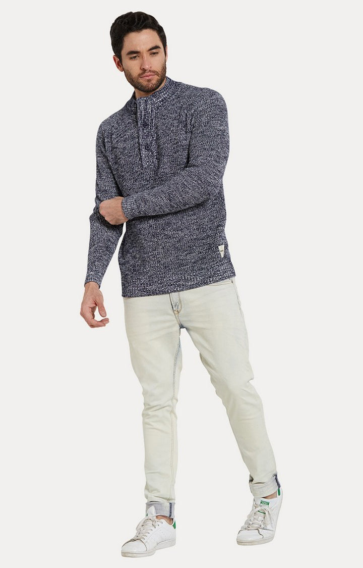 Spykar Blue Melange Slim Fit Sweaters