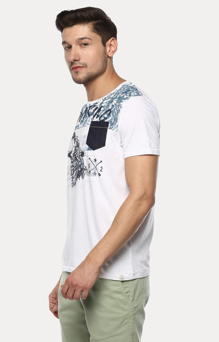 Spykar White Printed Slim Fit Men T-Shirts