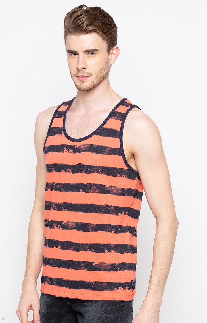 Spykar Orange Striped Slim Fit Men T-Shirts