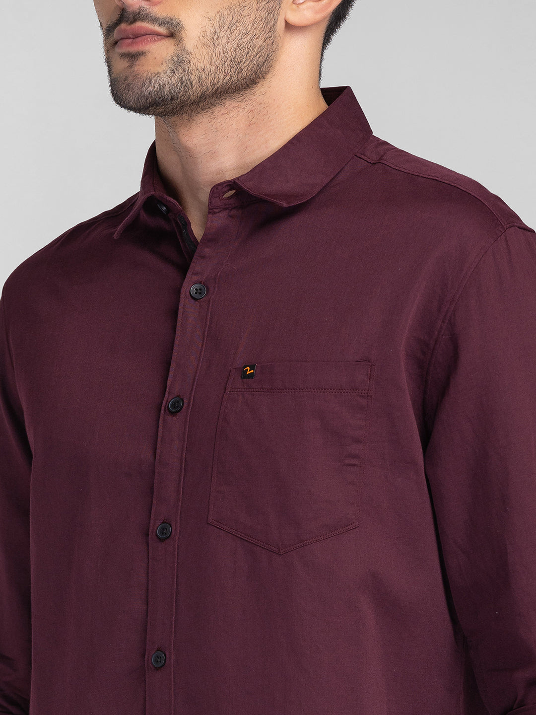 Spykar Men Wine Red Cotton Slim Fit Plain Shirts