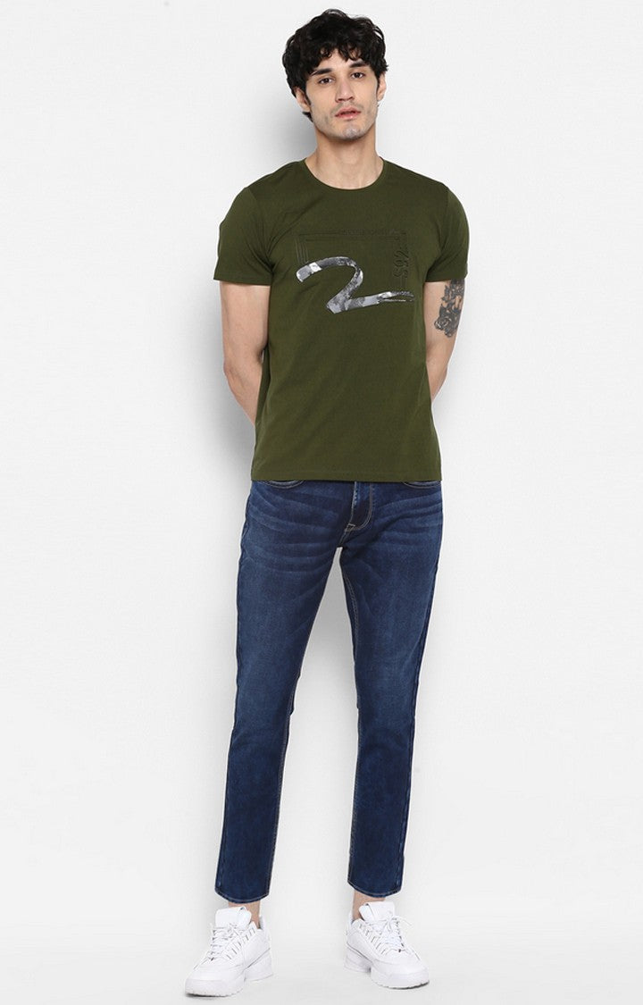 Spykar Olive Printed Slim Fit Men T-Shirts