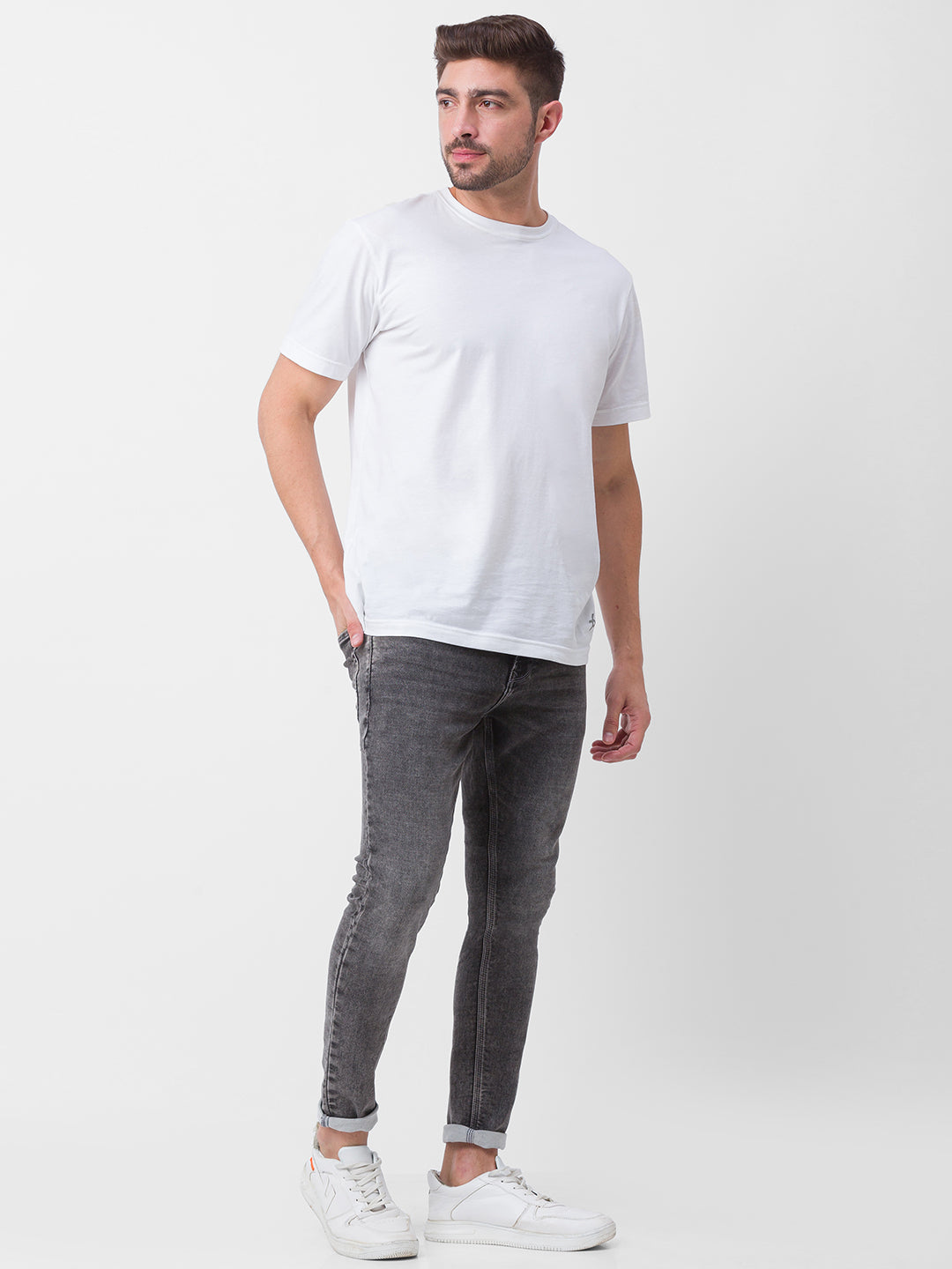 Spykar Charcoal Grey Cotton Slim Fit Tapered Length Jeans For Men (Kano)