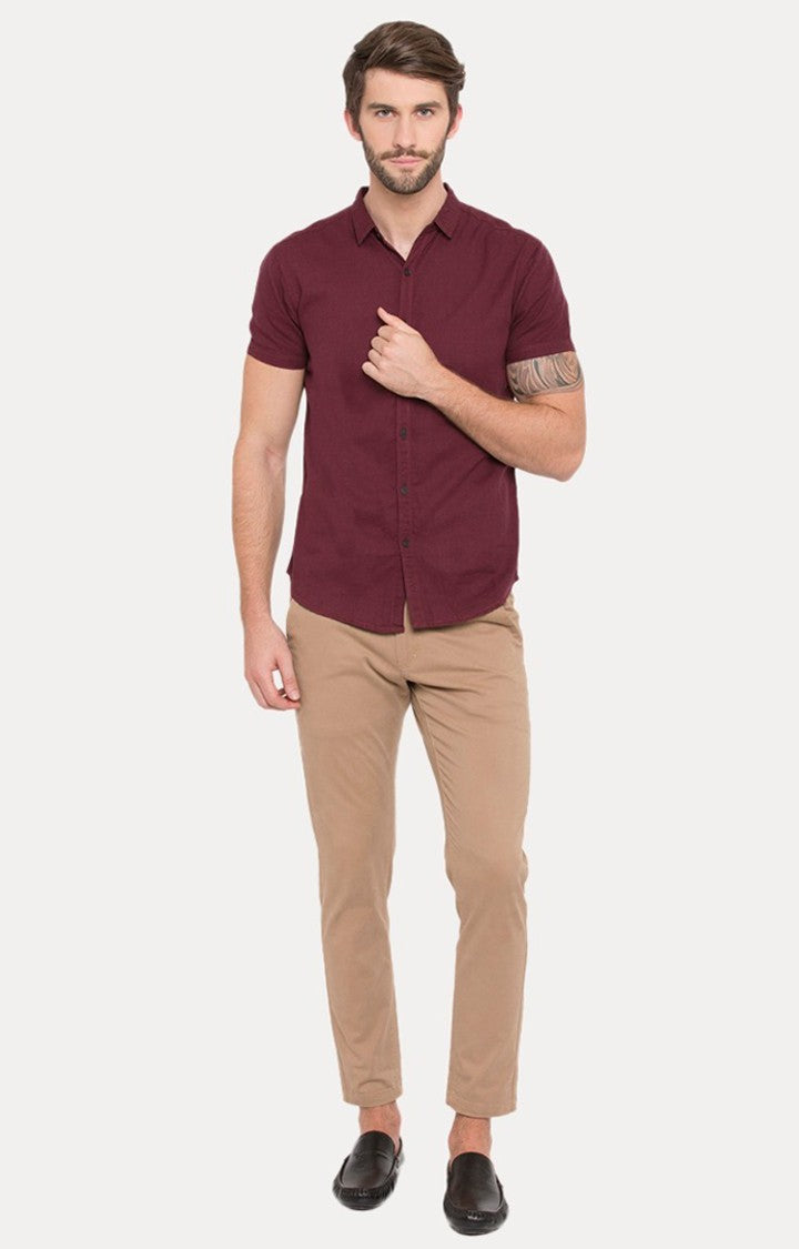 Spykar Men'S Red Cotton Solid Casual Shirts