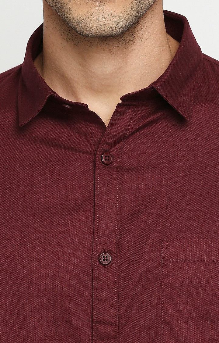 Spykar Men Maroon Slim Fit Full Sleeve Solid Shirt