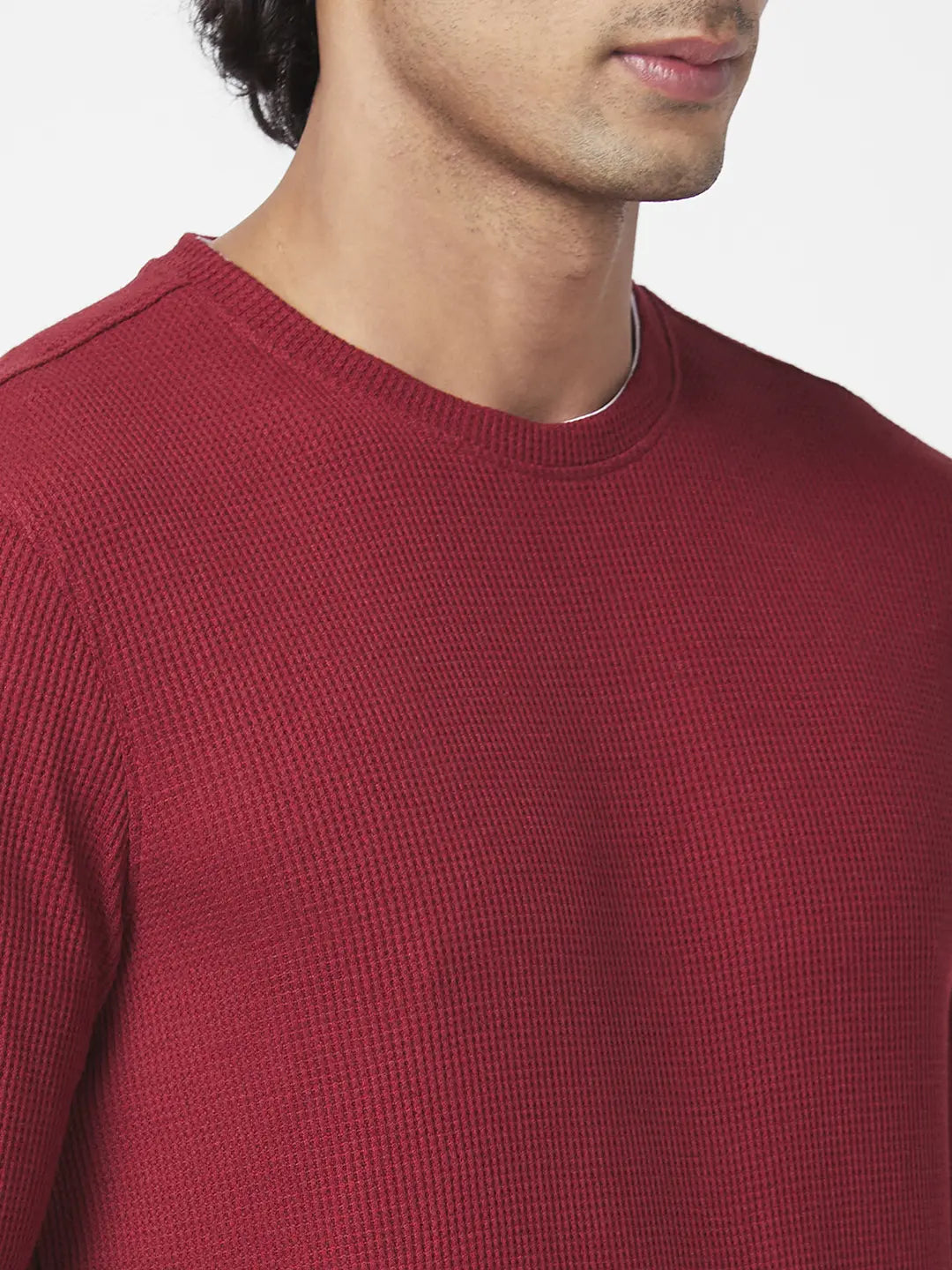 Spykar Men Deep Red Blended Slim Fit Full Sleeve Round Neck Printed Casual Sweatshirt