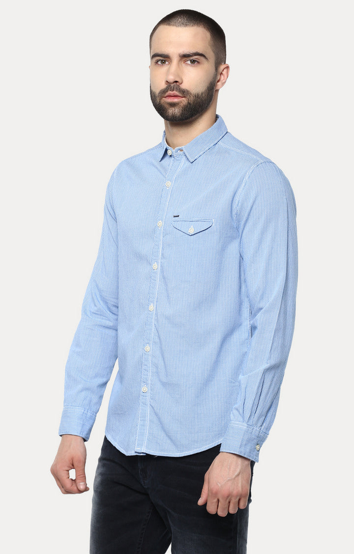 Spykar Men'S Blue Cotton Melange Casual Shirts