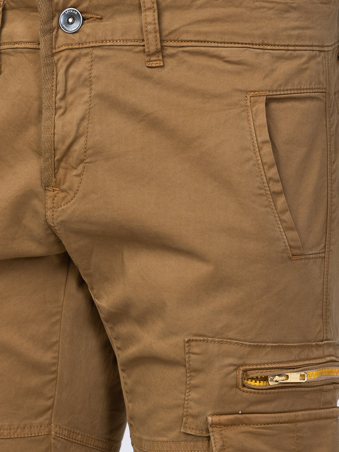 Spykar Men Khaki Cotton Slim Fit Regular Length Trouser Cargo Pants