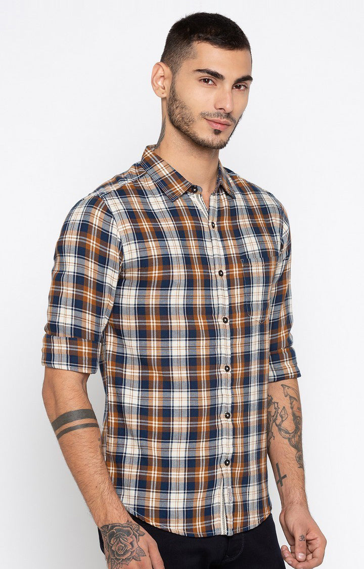 Spykar Men'S Brown Cotton Checked Casual Shirts