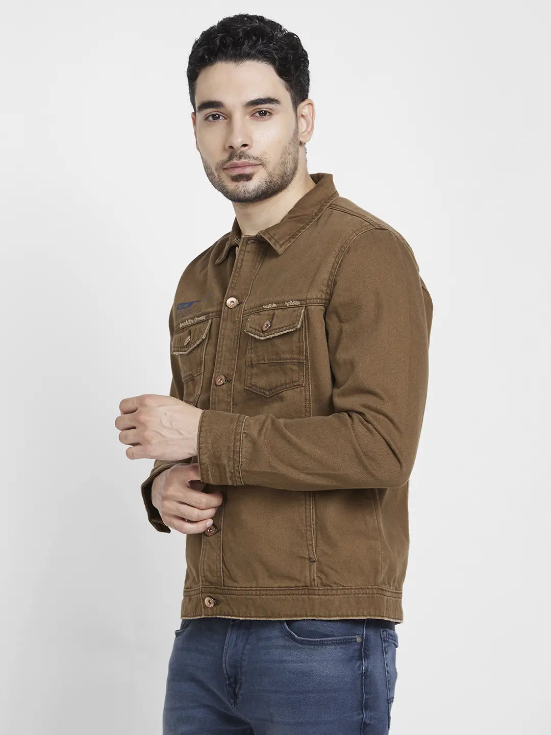 Spykar Men American Khaki Cotton Regular Fit Denim Jacket