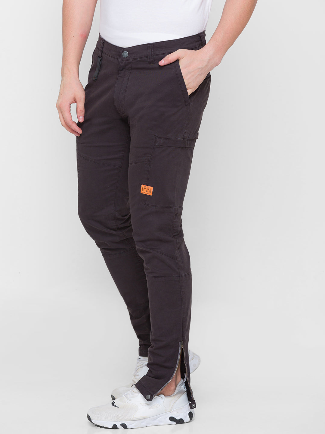 Spykar Men Grey Cotton Slim Fit Casual Trouser