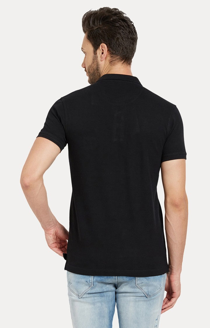 Spykar Black Solid Slim Fit Polo T-Shirt