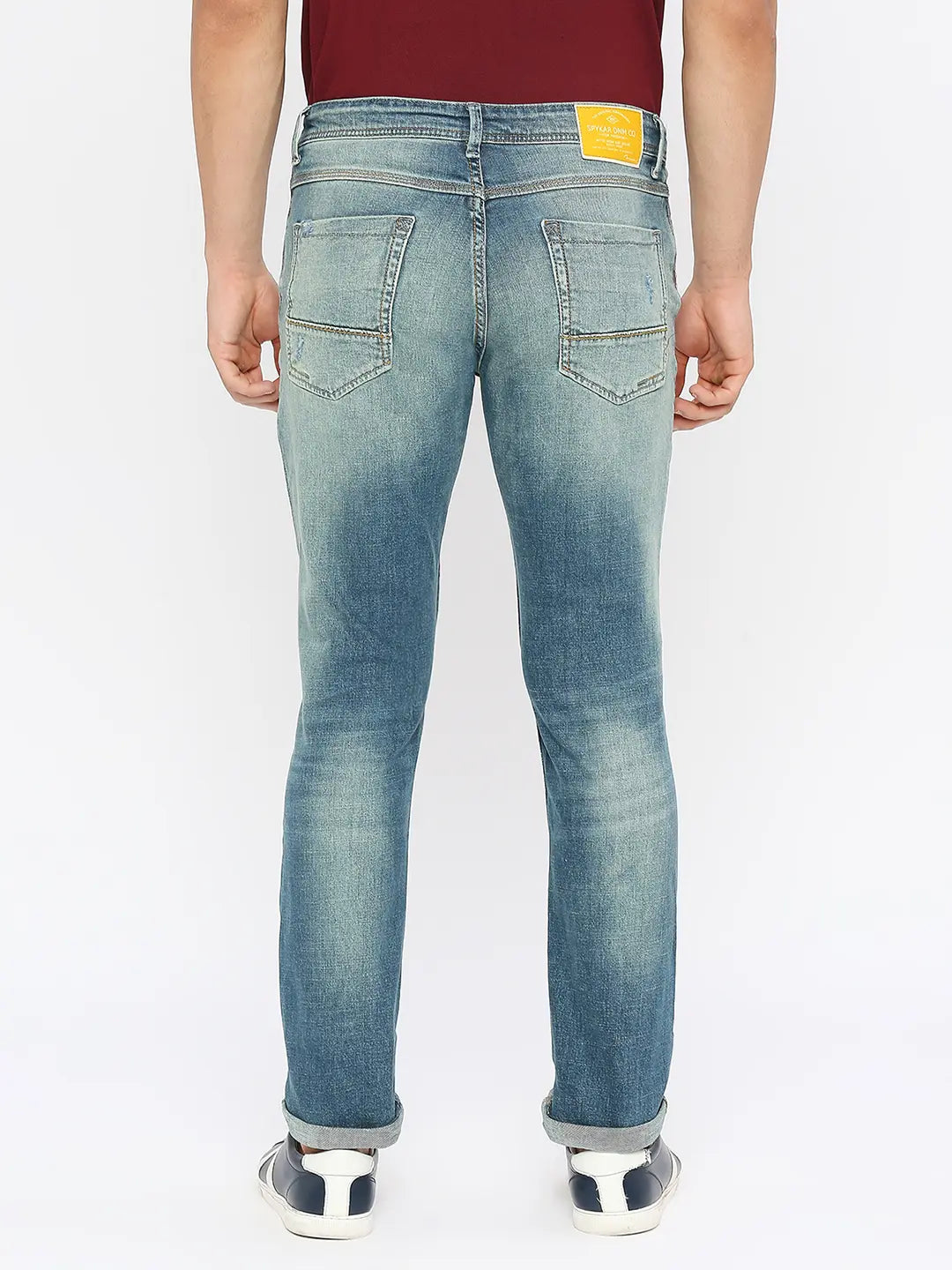 Spykar Men Mid Blue Cotton Slim Fit Narrow Length Clean Look Low Rise Jeans-(Skinny)