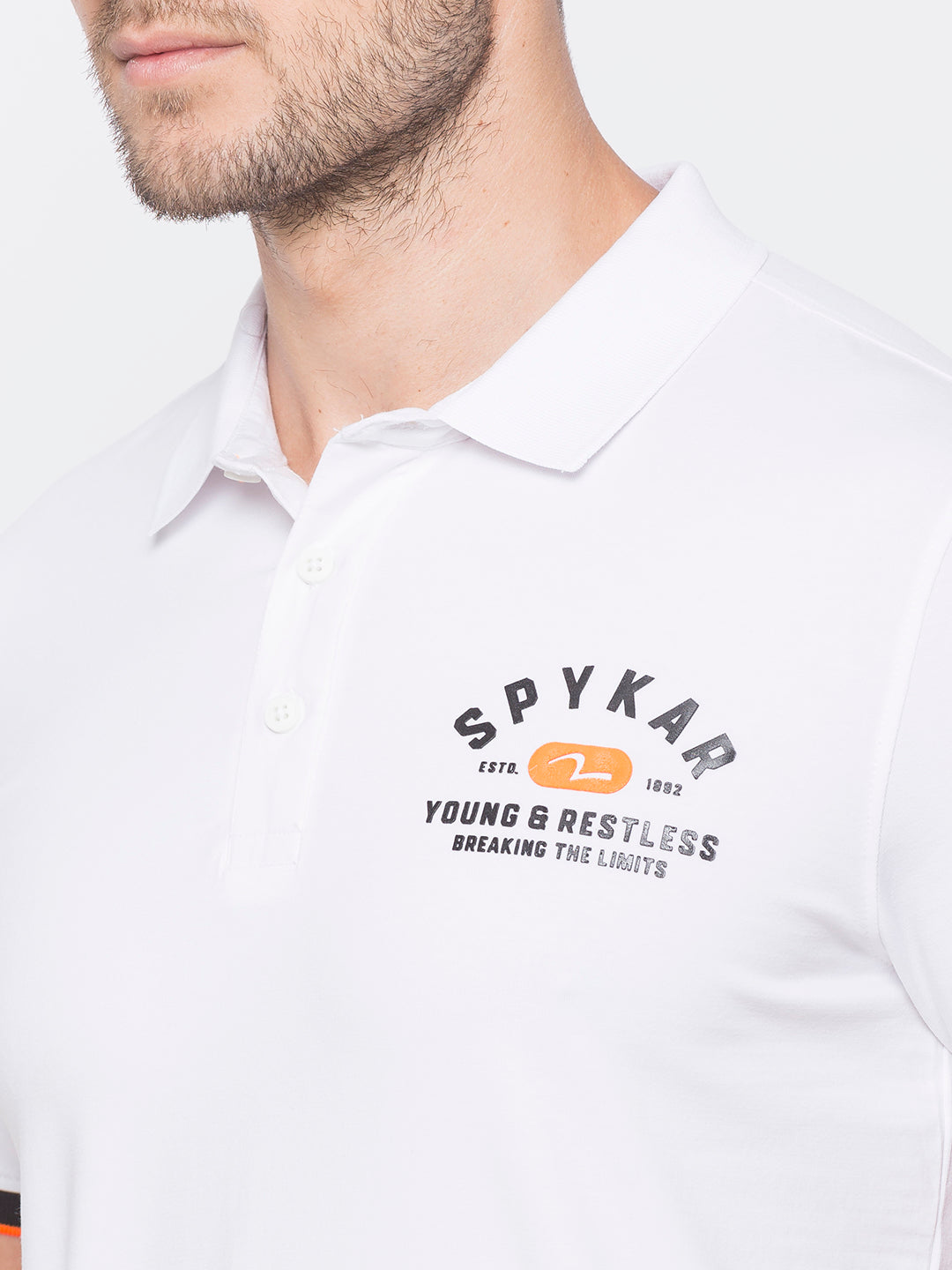 Spykar Men White Cotton Slim Fit Polo T-Shirt