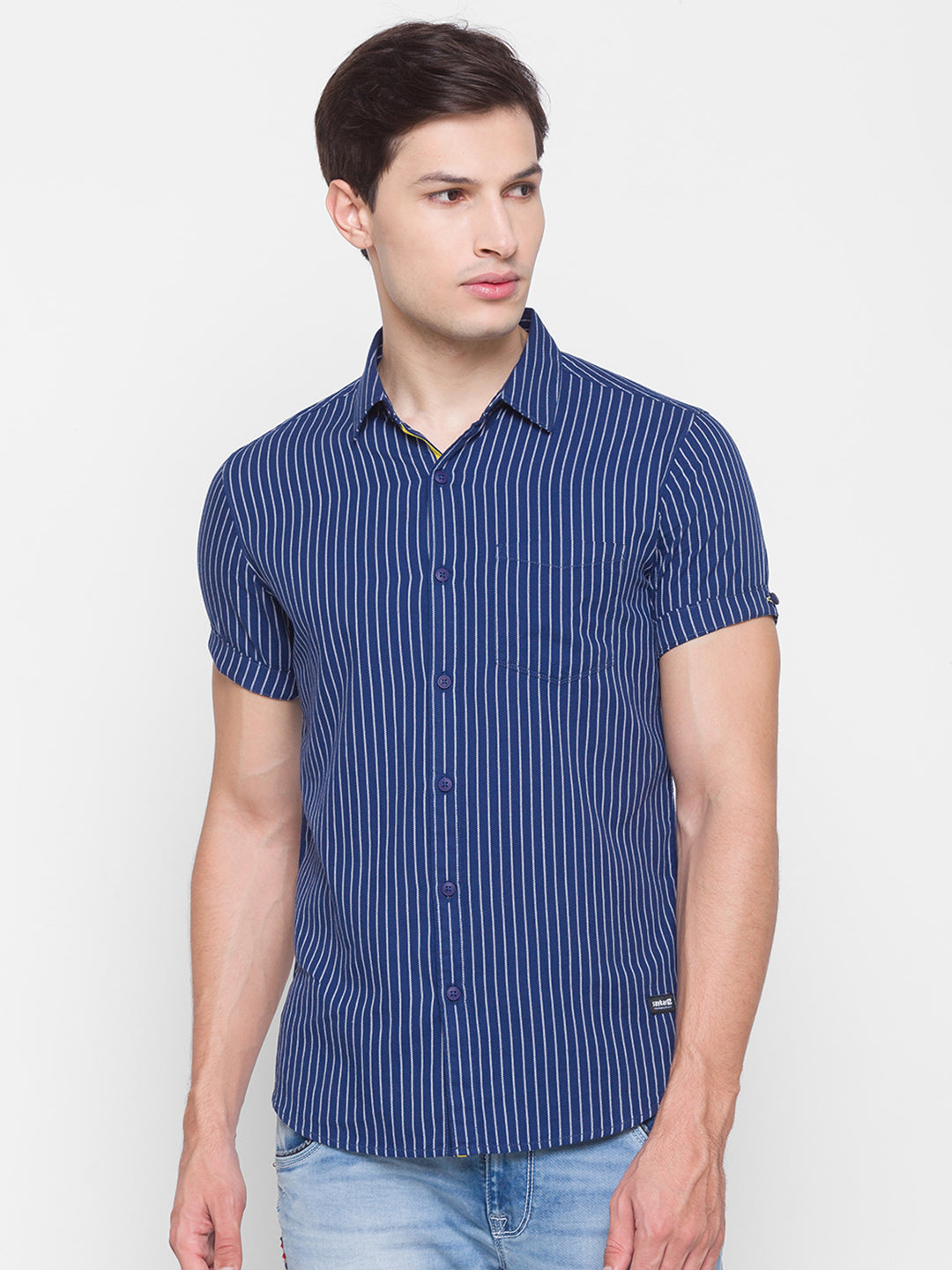 Spykar Slim Fit Blue Cotton Men Shirt