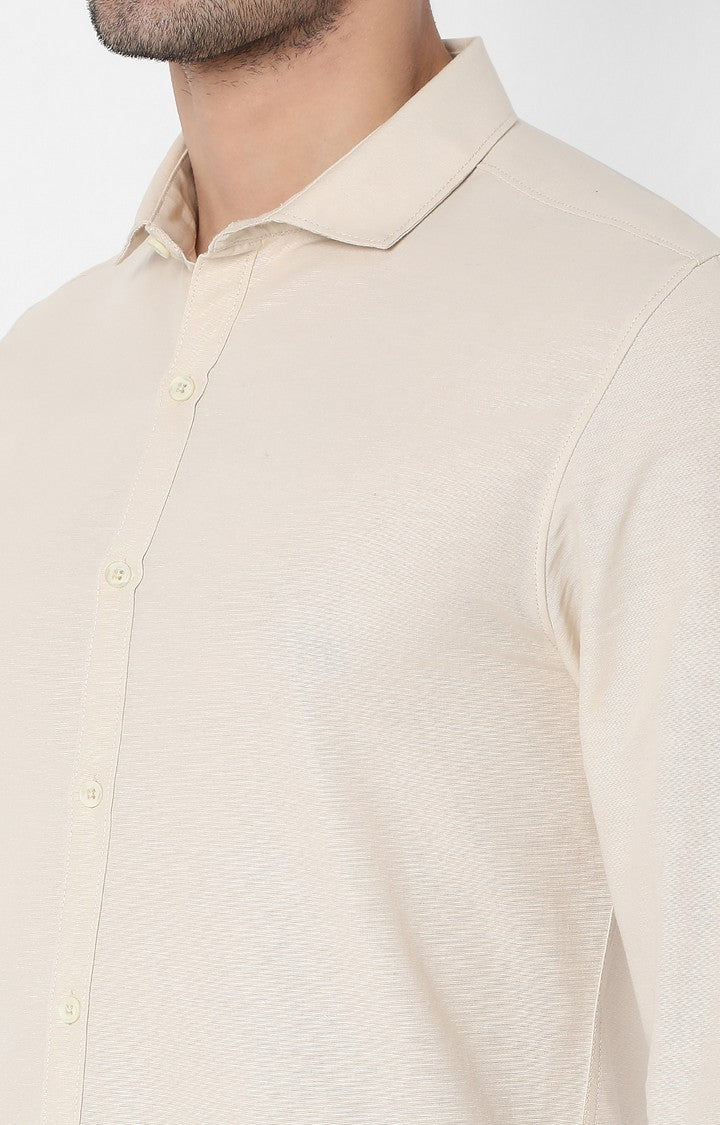 Spykar Beige Cotton Slim Fit Shirts For Men