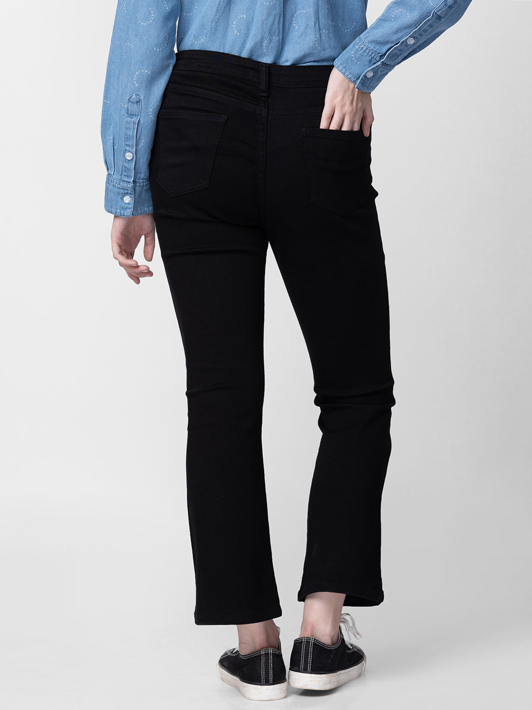 Spykar Women Black Cotton Bootcut Fit Ankle Length Jeans (Elissa)
