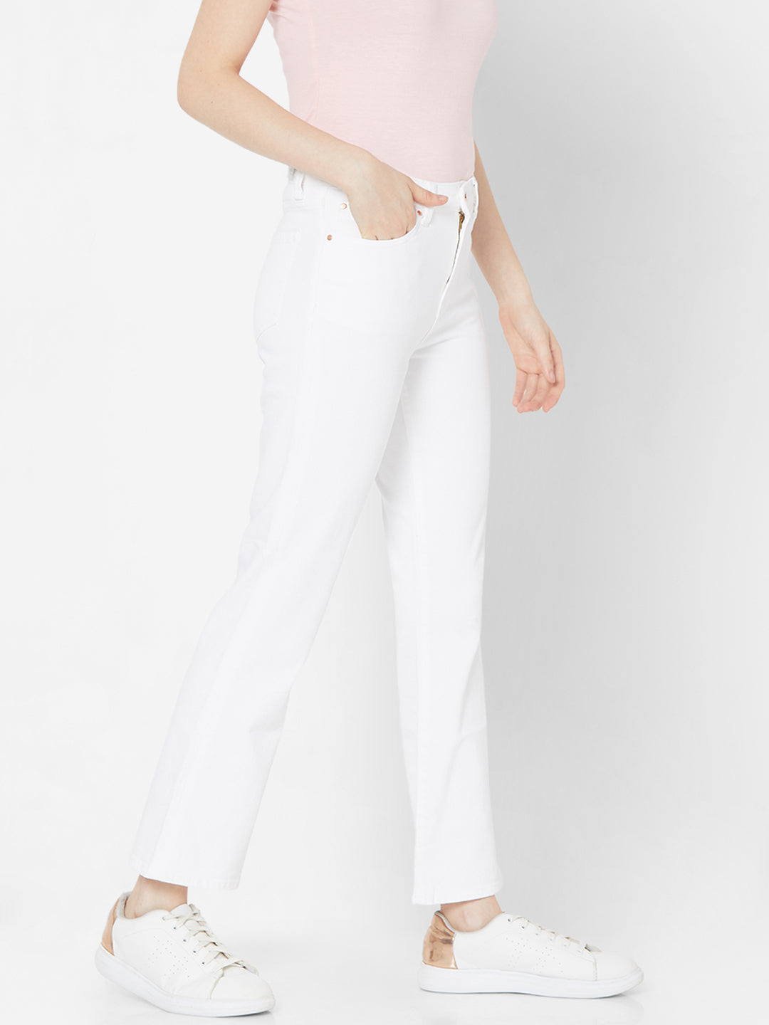 Spykar Women White Cotton Flare Fit Ankle Length Jeans (Elissa)