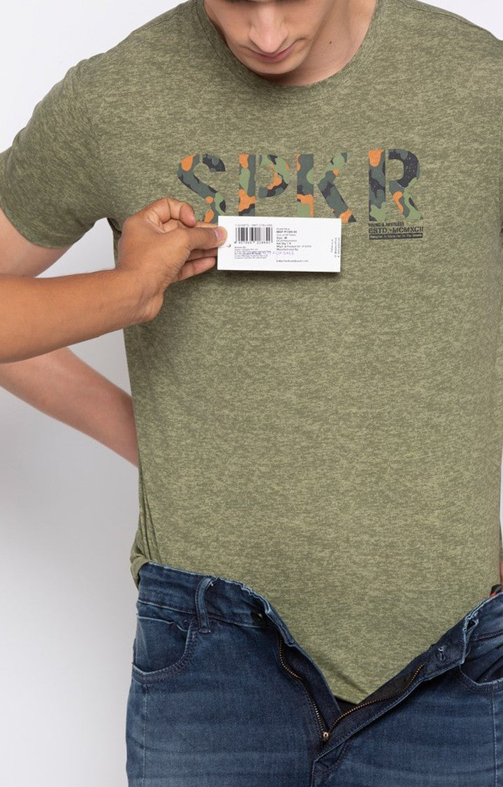 Spykar Green Cotton Slim Fit T-Shirt For Men