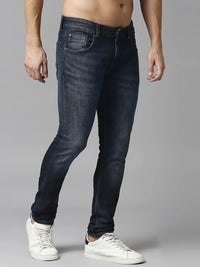 Spykar Limited Edition Dark Blue Slim Fit Narrow Length Low Rise Clean Look Premium Stretchable Denim Jeans For Men (Skinny)