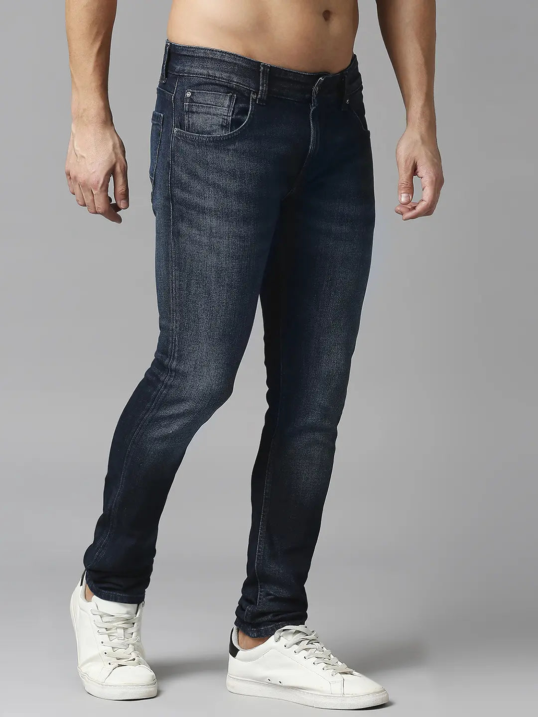 Spykar Limited Edition Dark Blue Slim Fit Narrow Length Low Rise Clean Look Premium Stretchable Denim Jeans For Men (Skinny)