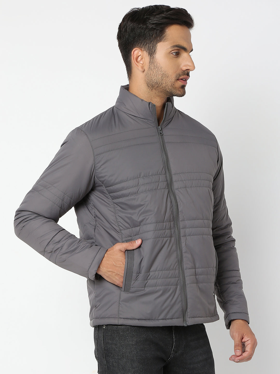 Spykar Men Charcoal Nylon Regular Fit Jacket