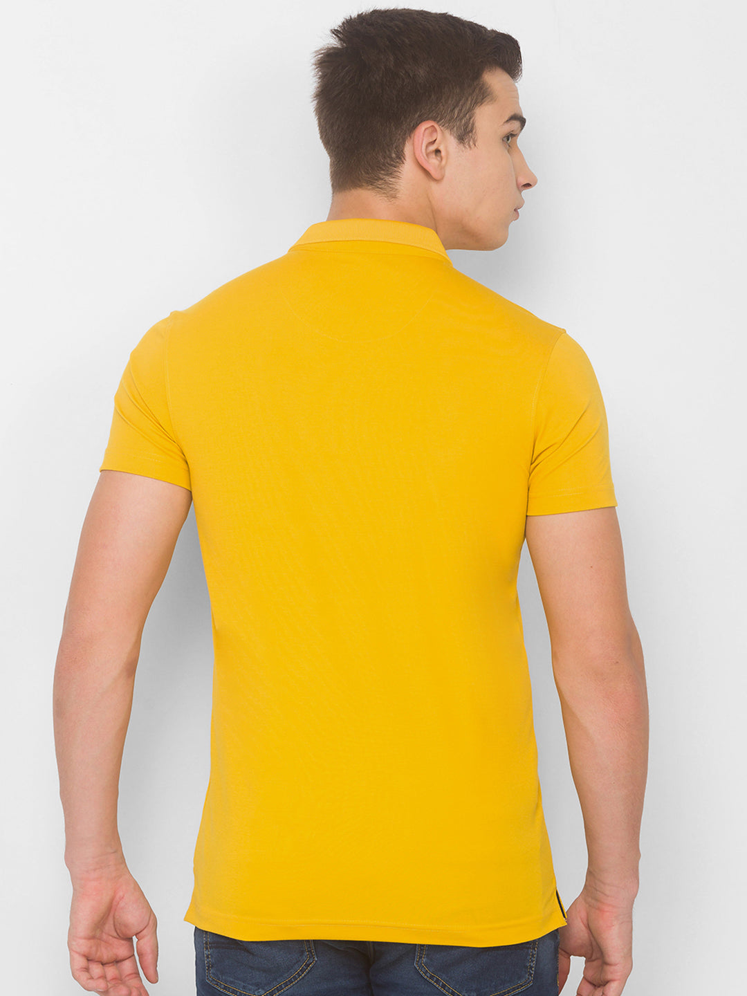 Spykar Men Yellow Cotton Slim Fit Round Neck T-Shirt