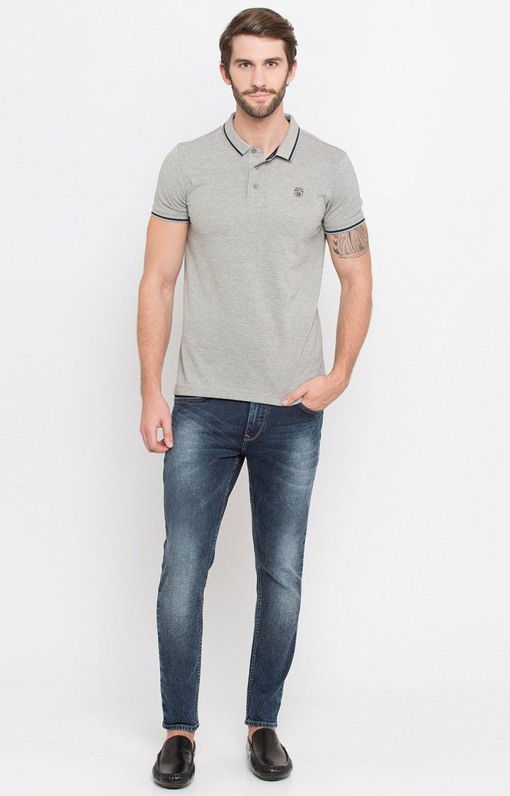 Spykar Grey Melange Polo T-Shirt