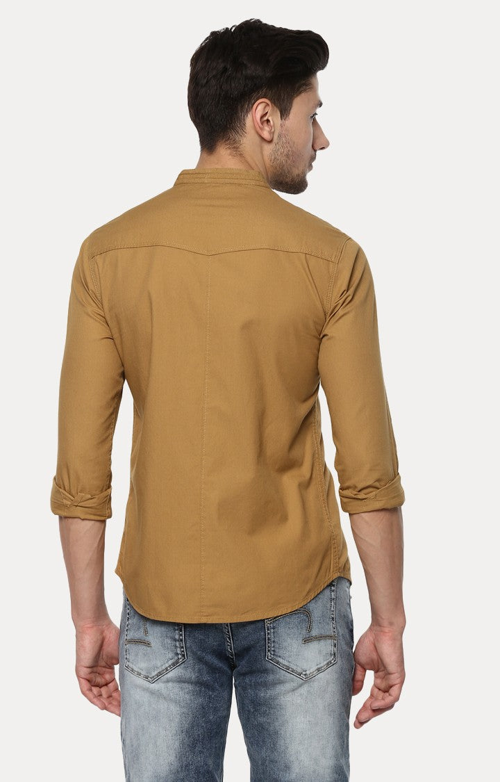 Spykar Men'S Brown Cotton Solid Casual Shirts