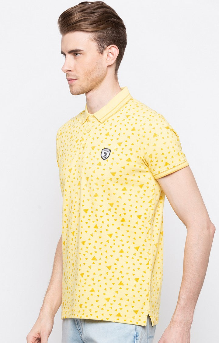 Spykar Yellow Cotton Polo T-Shirt