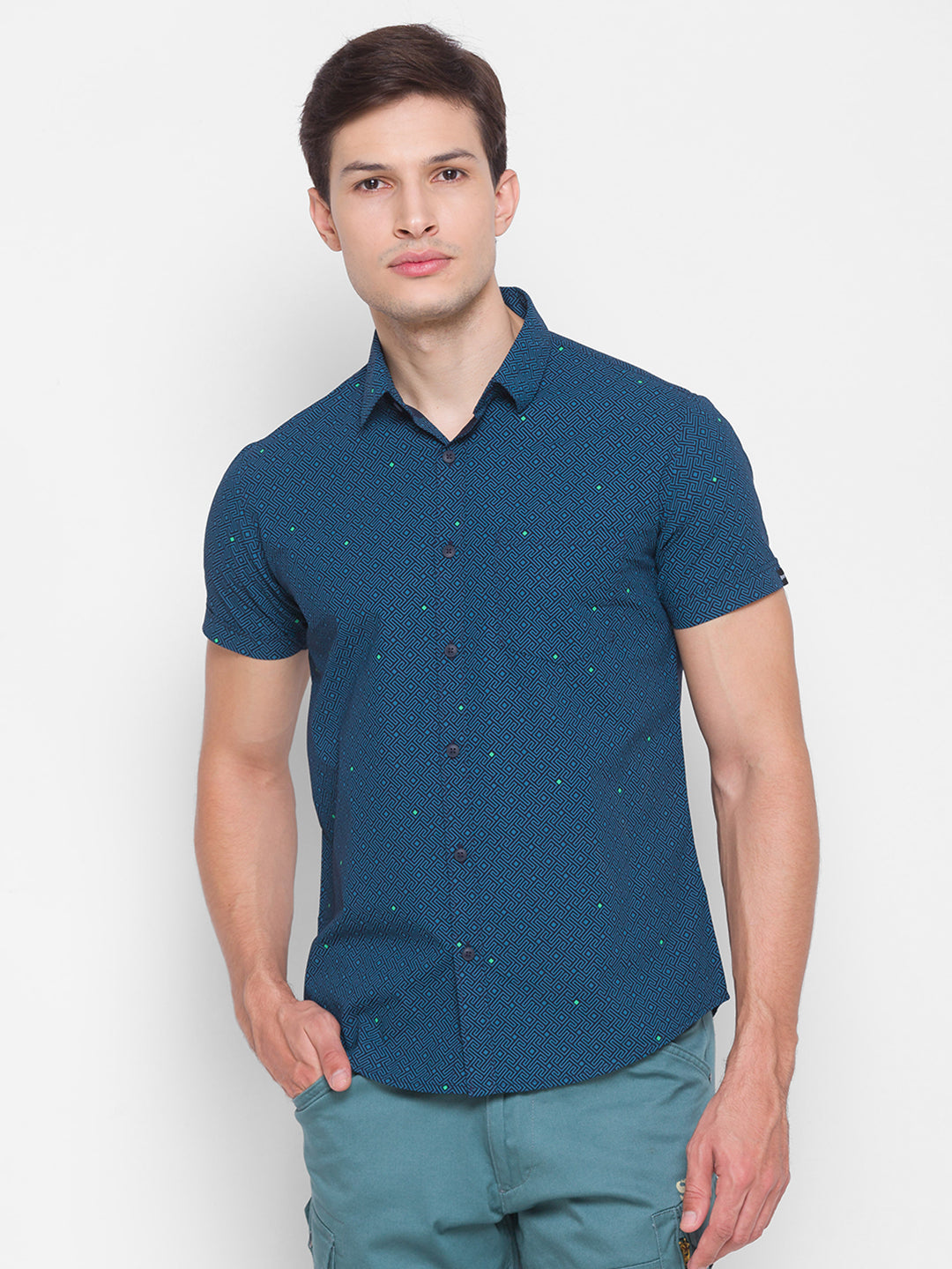 Spykar Slim Fit Blue Cotton Men Shirt