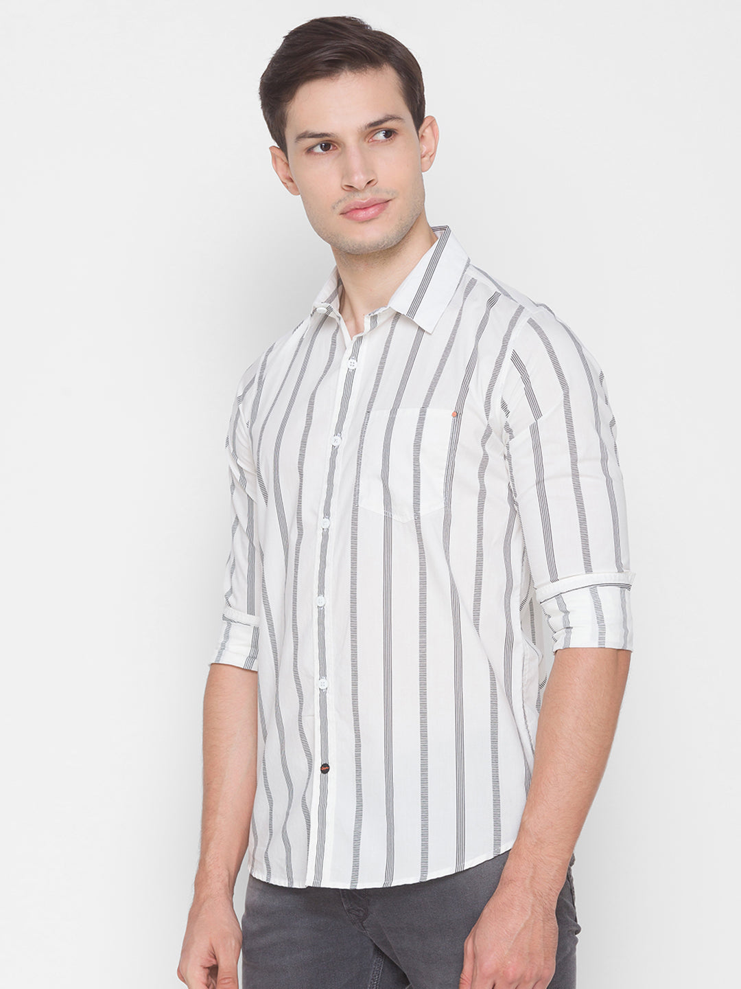 Spykar Slim Fit White Cotton Men Shirt