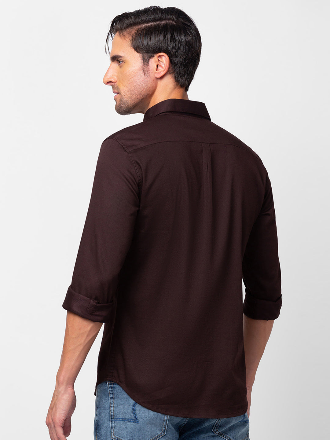 Spykar Men Coffee Brown Cotton Slim Fit Plain Shirt