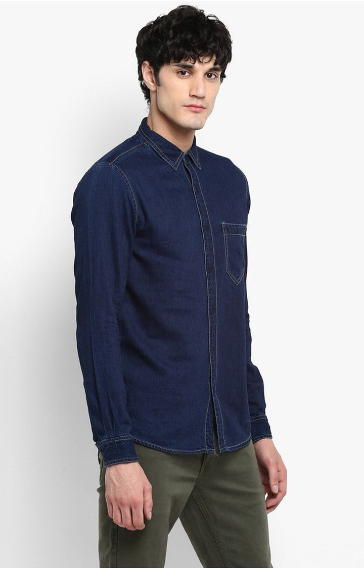 Spykar Men'S Blue Cotton Solid Casual Shirts