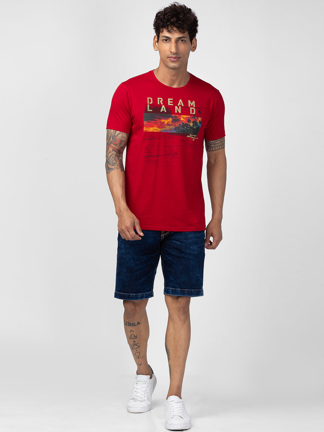 Spykar Men Deep Red Cotton Regular Fit Half Sleeve Printed T-Shirt