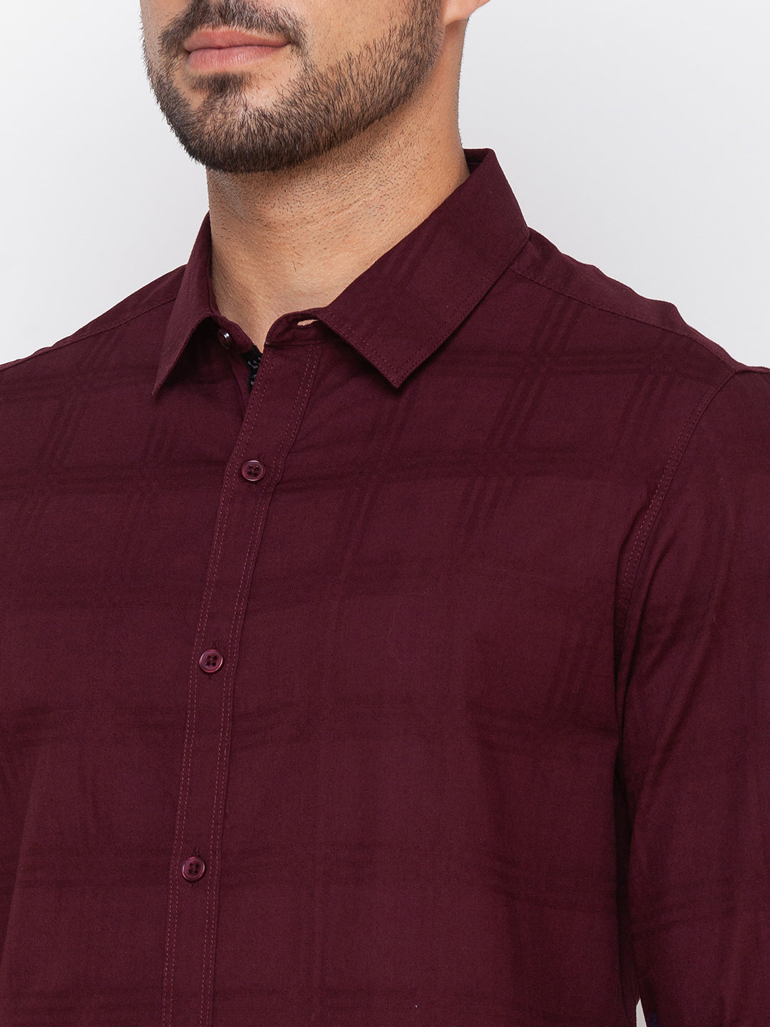 Spykar Wine Red Cotton Full Sleeve Plain Shirt For Men