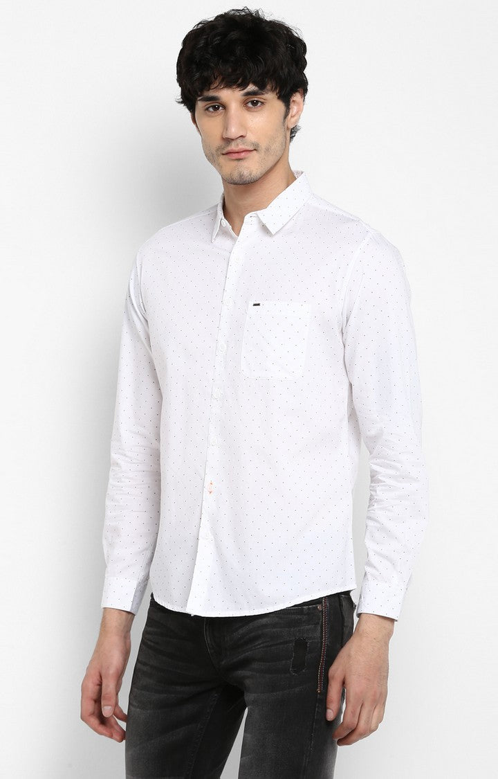 Spykar Men'S White Cotton Printed Casual Shirts