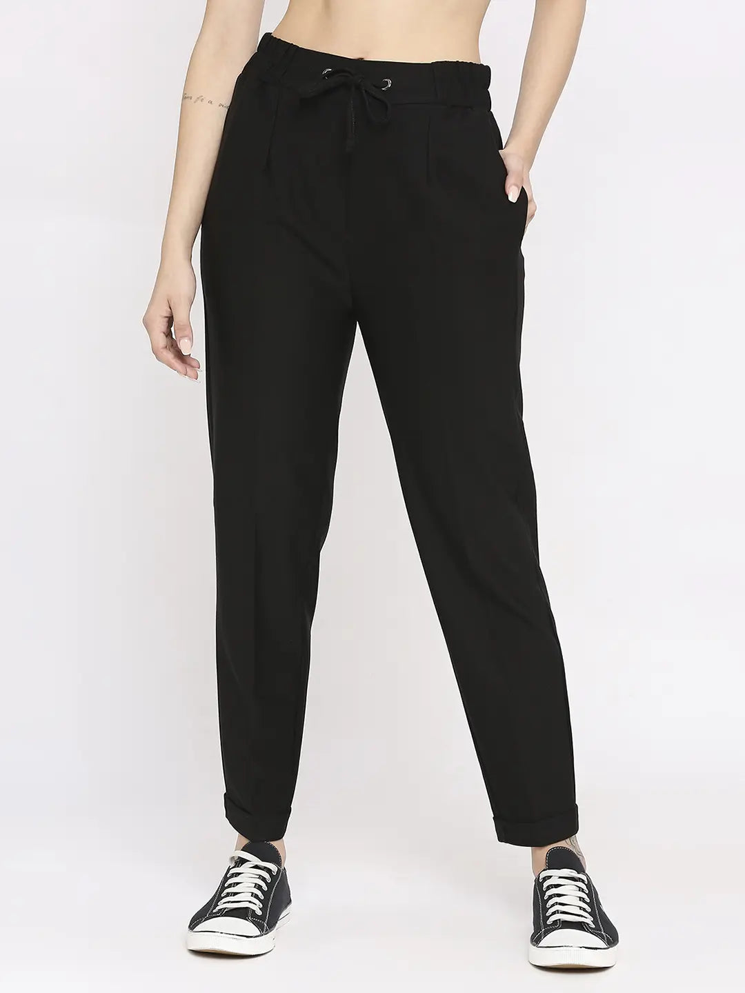 Spykar Women Black Blended Regular Fit Mid Rise Joggers Trackpant