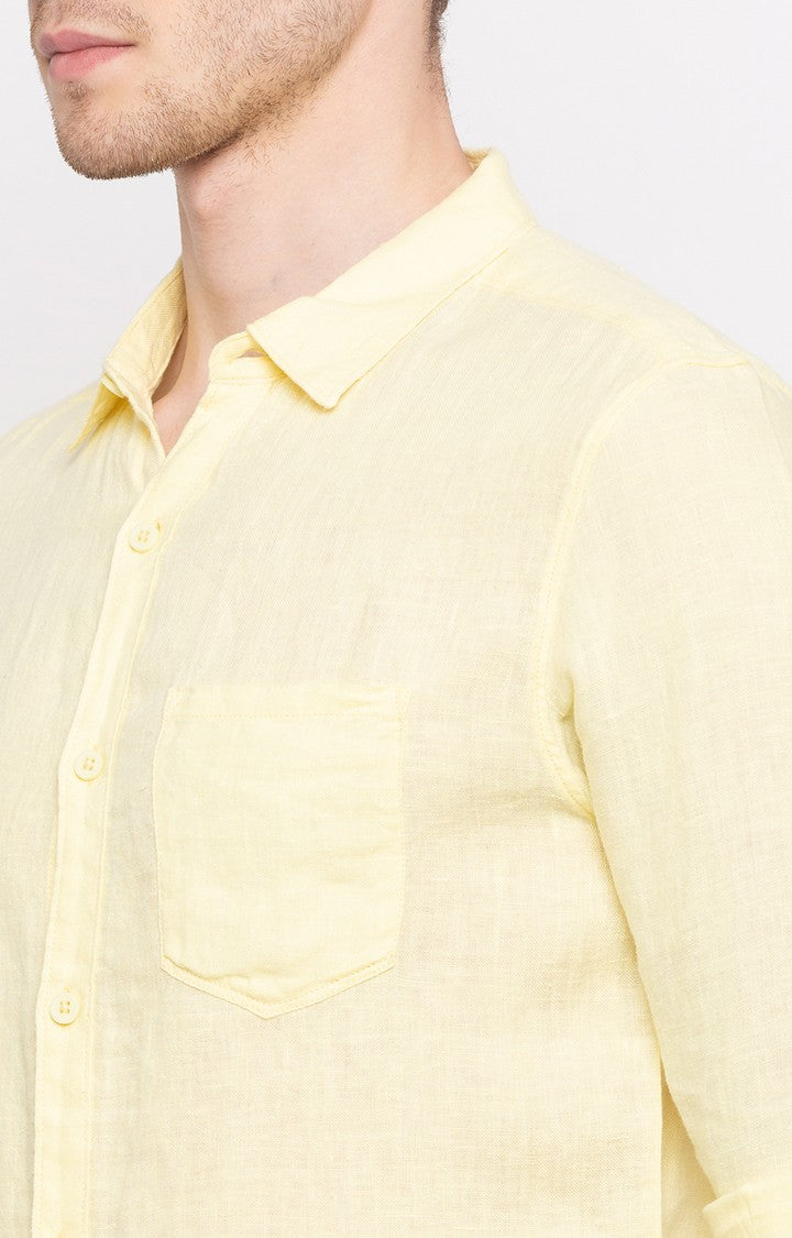 Spykar Men'S Yellow Cotton Solid Casual Shirts