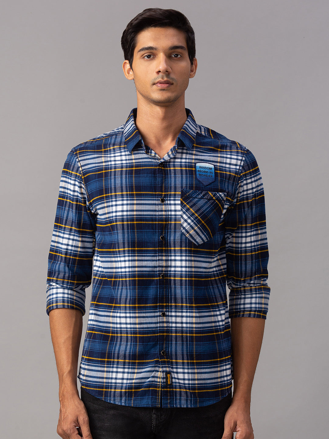 Spykar Men Blue Cotton Slim Fit Shirt