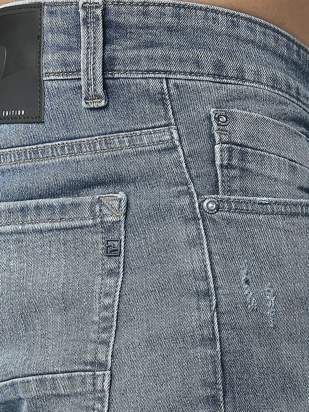 Spykar Limited Edition Mid Blue Regular Fit Narrow Length Mid rise Knee Slit Premium Stretchable Denim Jeans For Men (Rover)