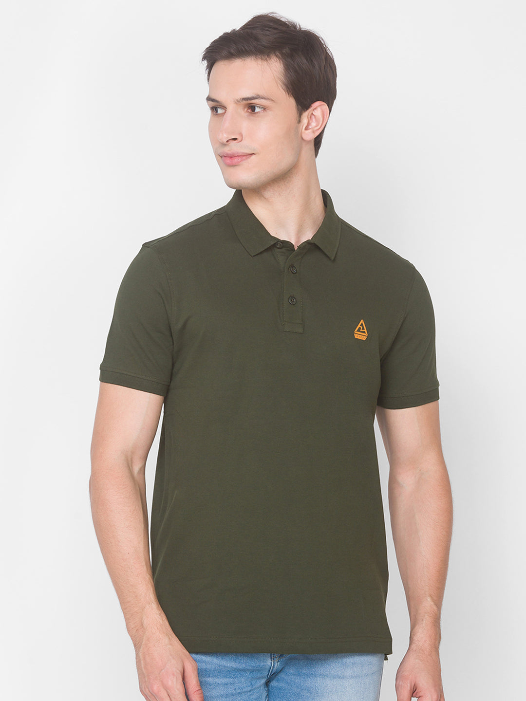 Spykar Men Green Cotton Slim Fit Polo T-Shirt