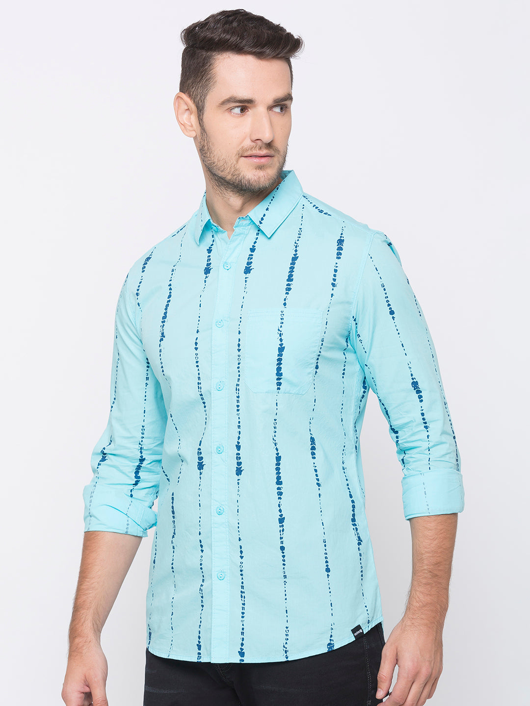 Spykar Slim Fit Men Blue Cotton Casual Shirts